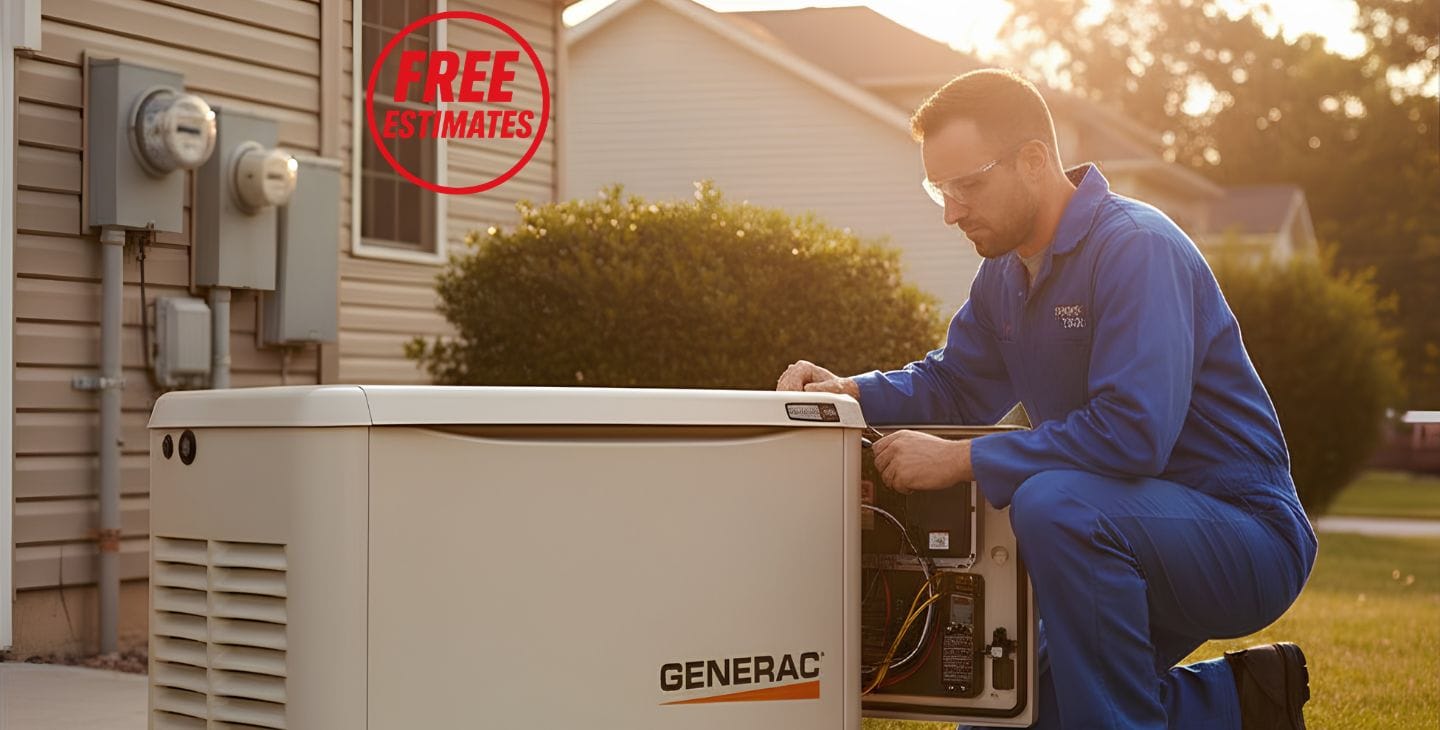 Technician installing a home standby generator in Holly, MI
