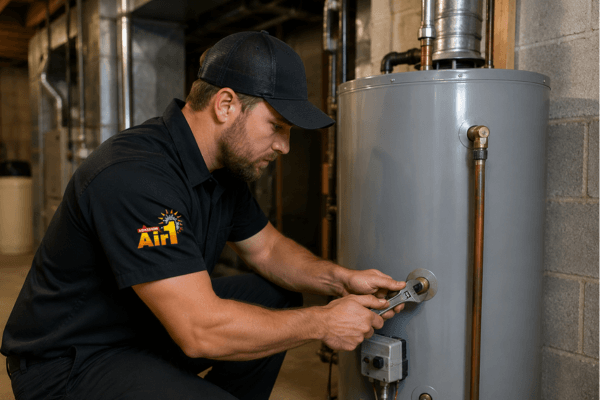 Adkisson Air1 technician providing Water Heater repair service in Fenton MI